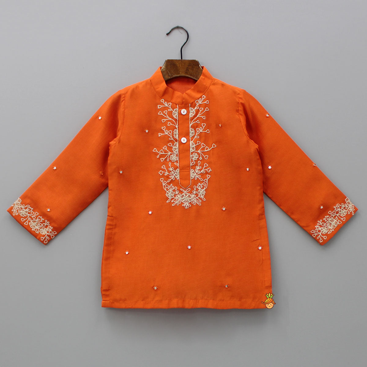 Pre Order: Orange Faux Mirror Work Kurta With Pyjama