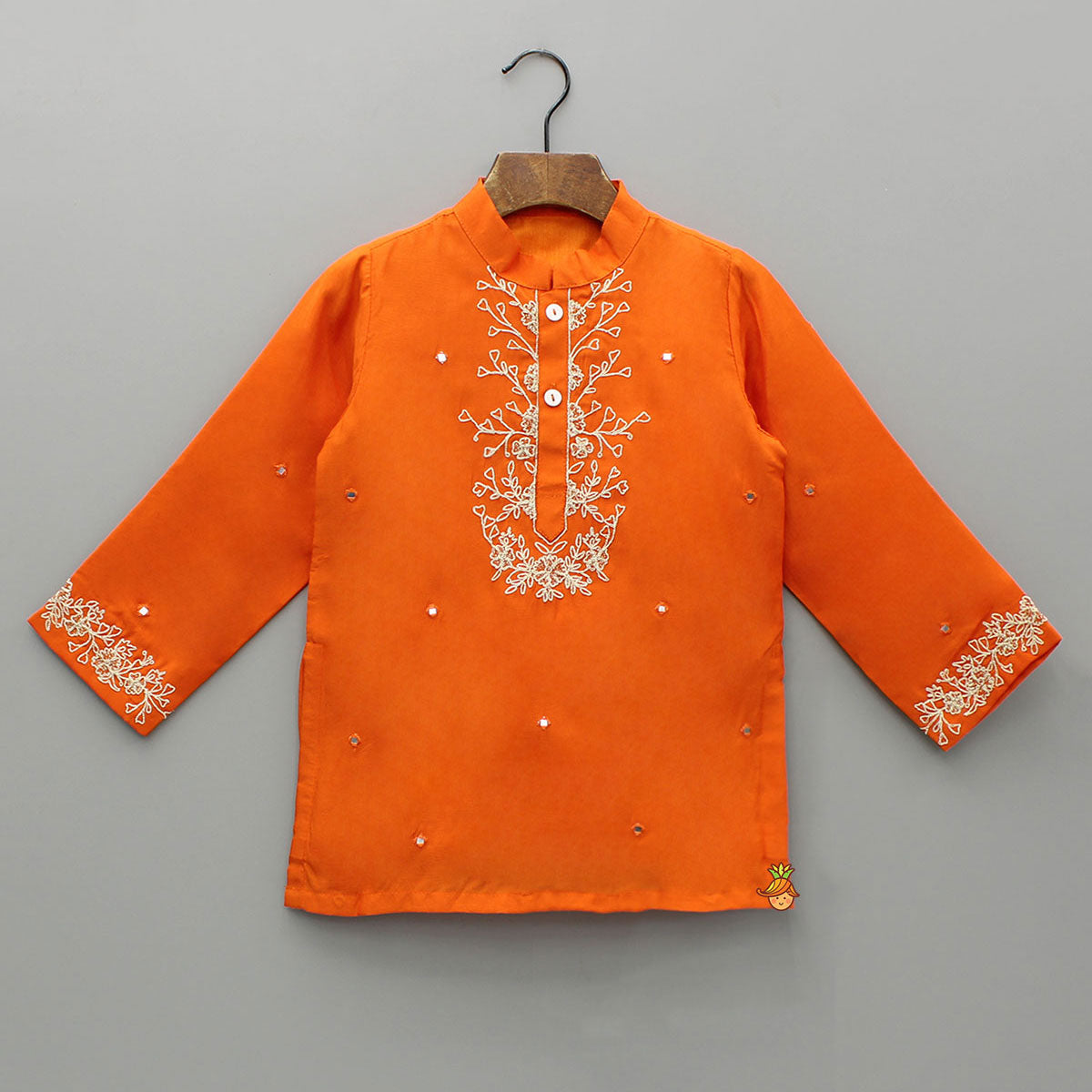 Pre Order: Orange Faux Mirror Work Kurta With Pyjama