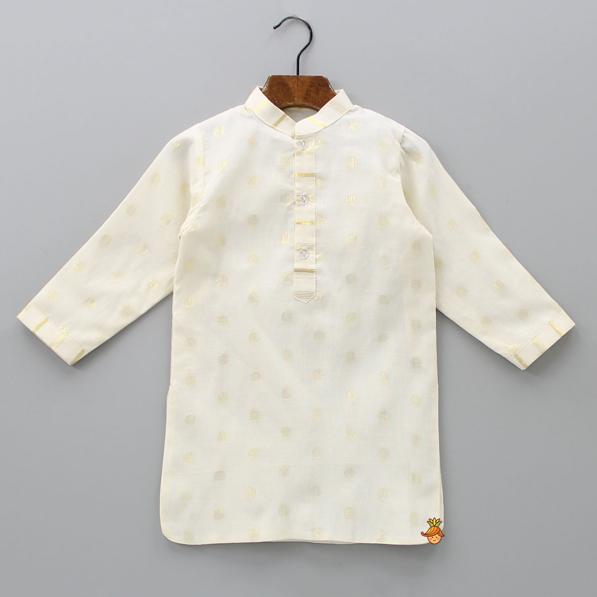 Pre Order: Off White Embroidered Cotton Kurta With Shimmery Pocket Square Jacket And Pyjama