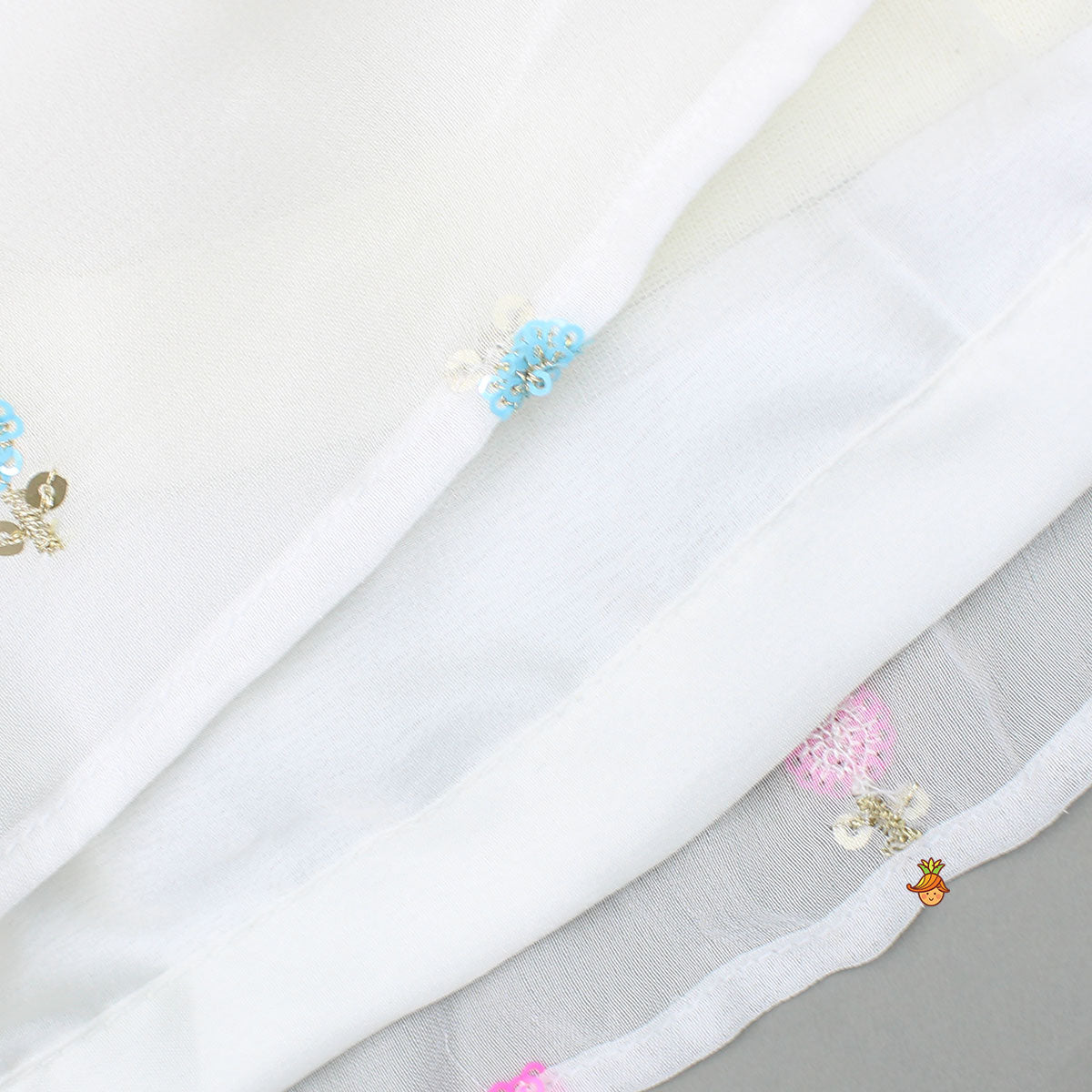 Pre Order: Embroidered Off-White Top And Lehenga With Contrasting Pink Net Dupatta And Potli Bag