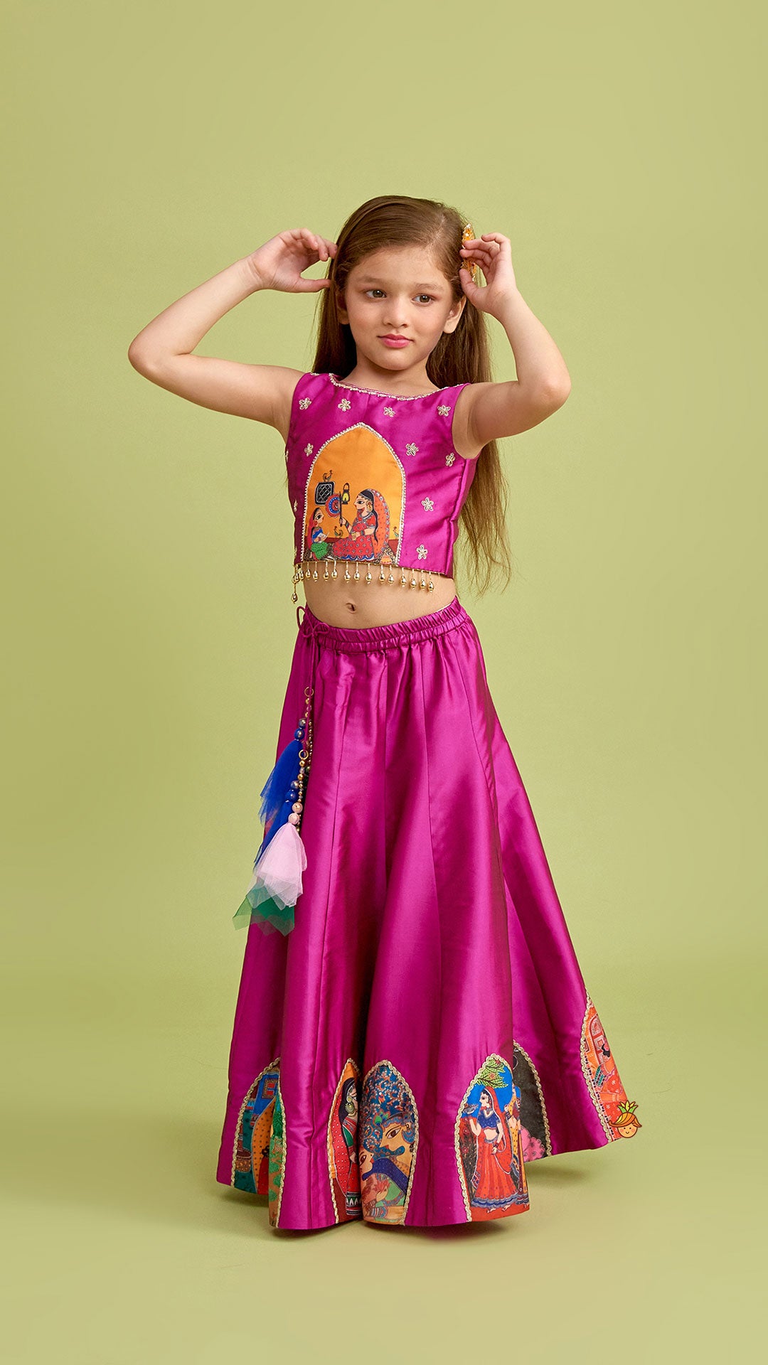 Pre Order: Beautiful Traditional Applique Work Magenta Top And Lehenga