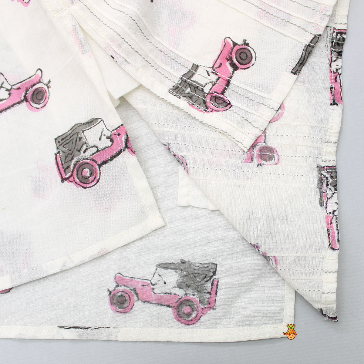 Hand Block Jeep Printed Off White Kurta