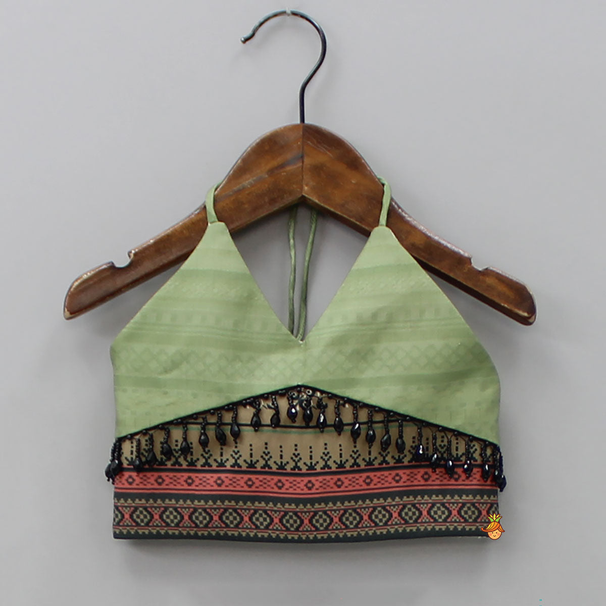 Pre Order: Halter Neck Green Top And Palazzo With Potli Bag