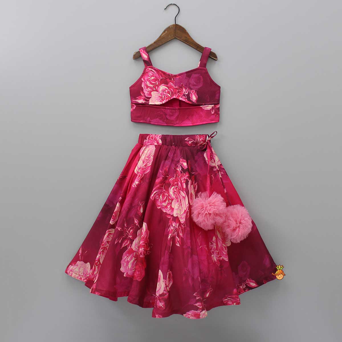 Pre Order: Vibrant Floral Printed Pink Stylish Crop Top And Lehenga