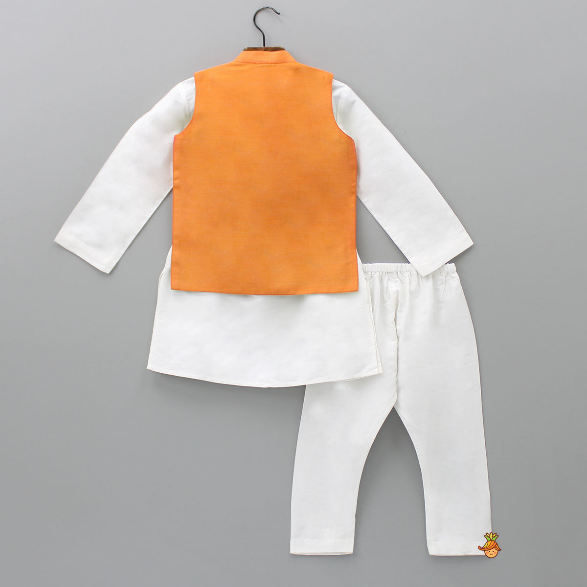 Pre Order: Ethnic Kurta With Patch Pocket Orange Jacket And Pyjama