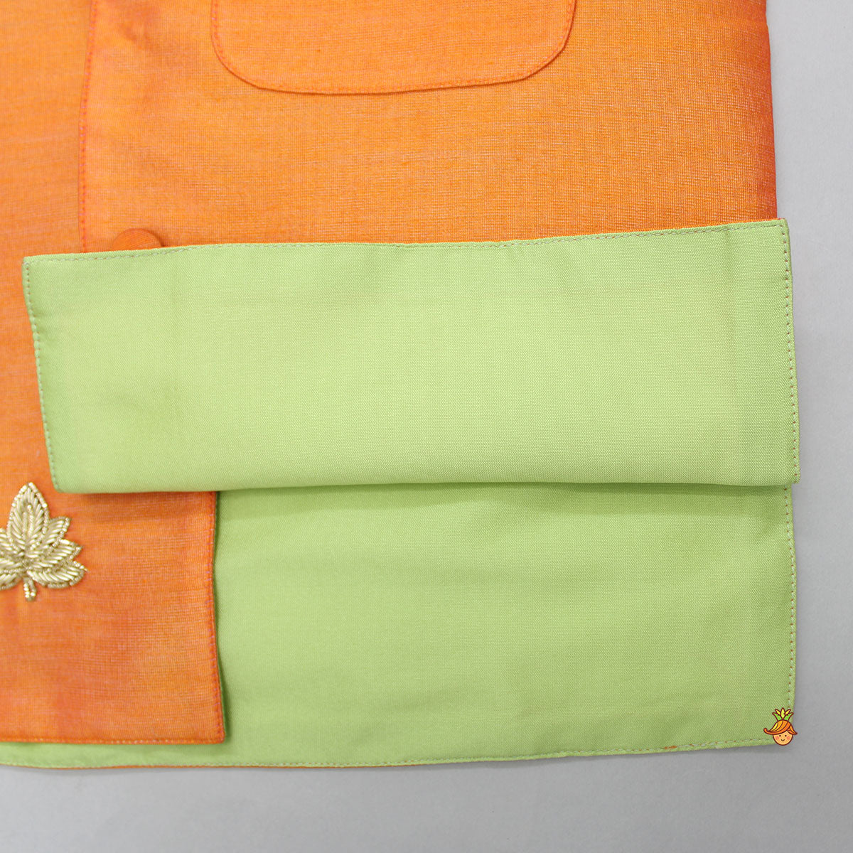 Pre Order: Ethnic Kurta With Patch Pocket Orange Jacket And Pyjama