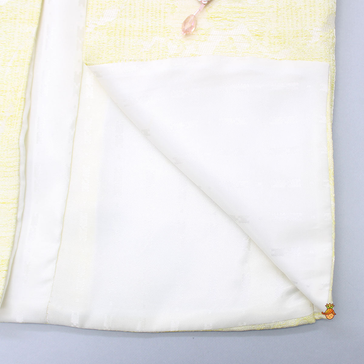 Pre Order: Kurta With Yellow Open Jacket And Off White Churidar