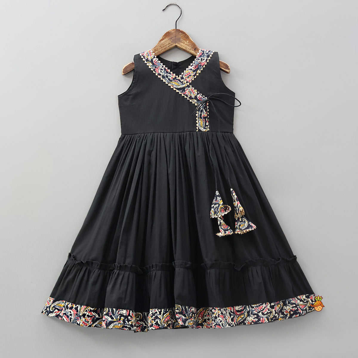 Pre Order: Contrasting Printed Lace Work Black Kurti