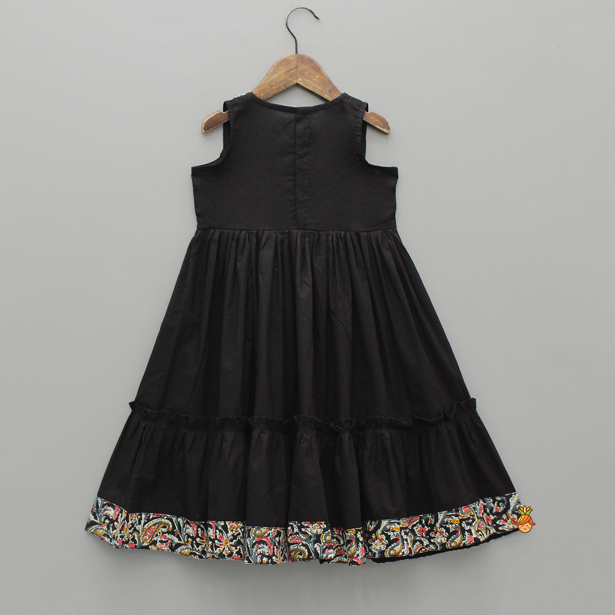 Pre Order: Contrasting Printed Lace Work Black Kurti