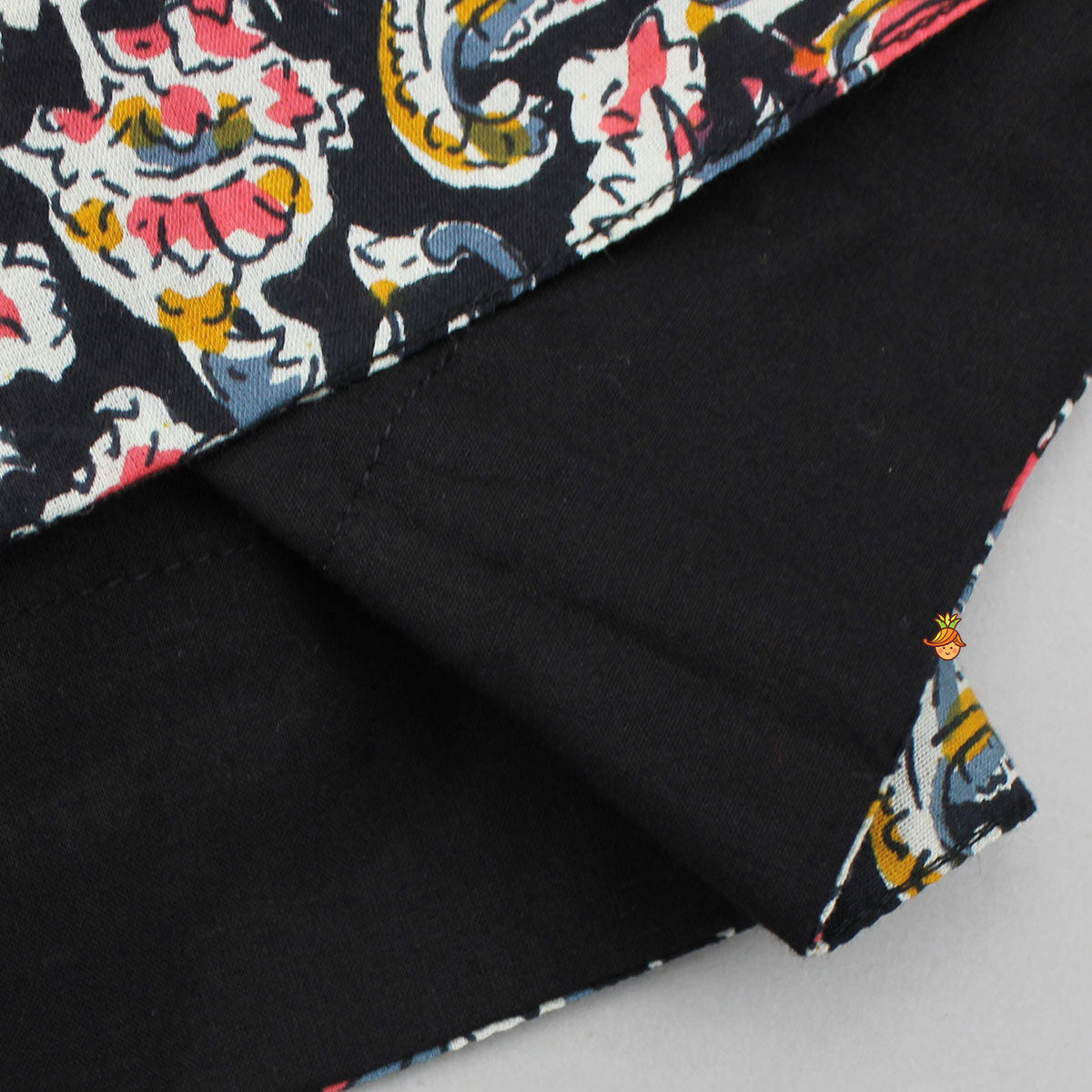 Pre Order: Contrasting Printed Lace Work Black Kurti