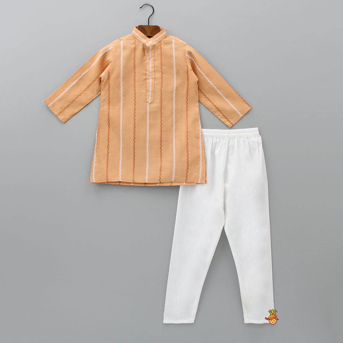 Peach Kurta With Zardozi Patch Work Jacket And Churidar