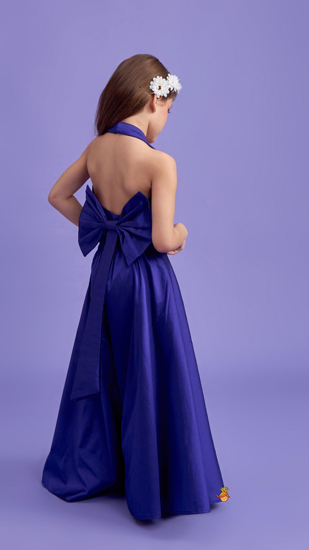 Pre Order: Halter Neck Back Bow Enhanced Purple Top With Flared Palazzo