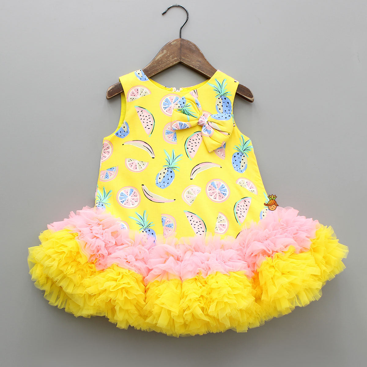 Fruit Printed Dress With Ruffle Hem