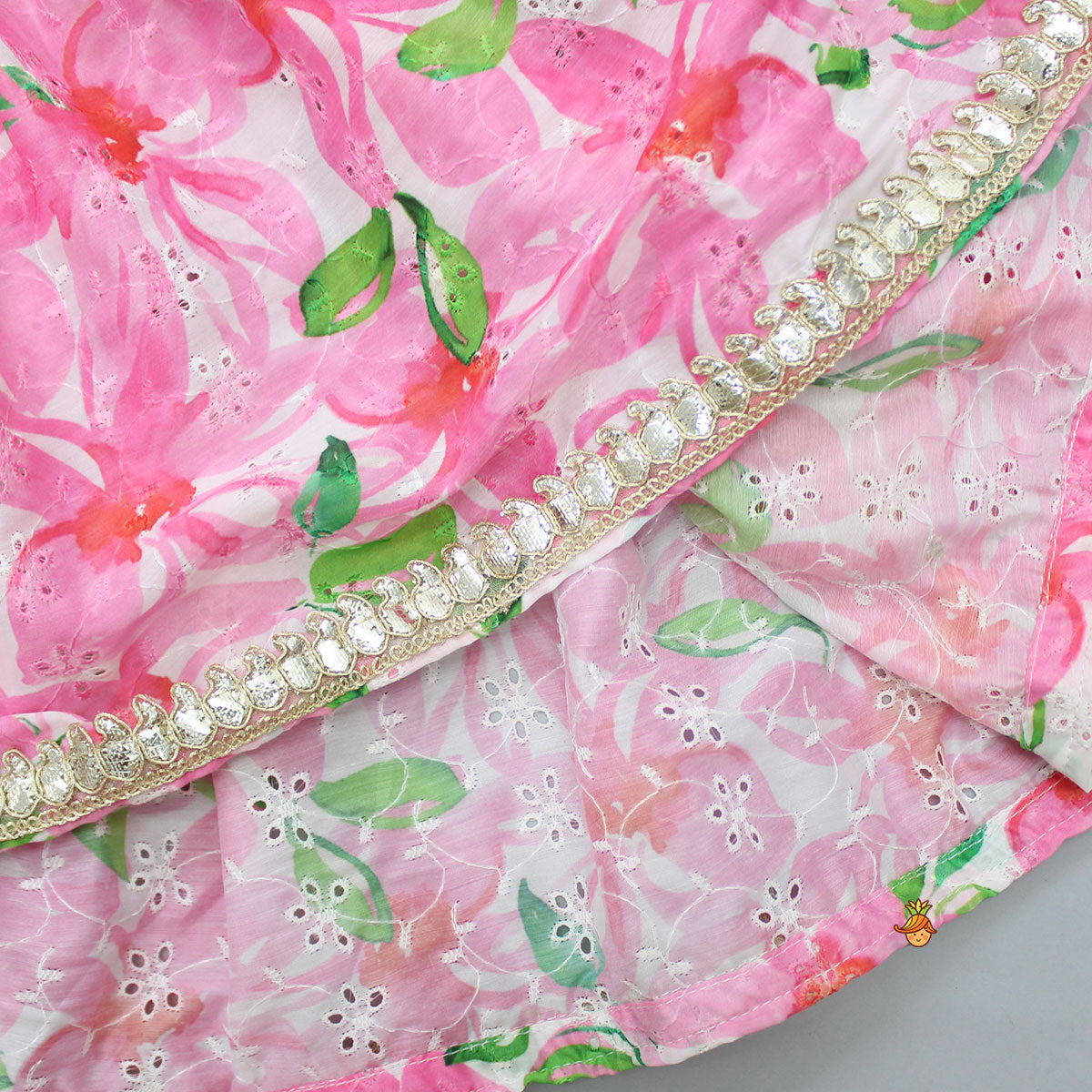 Pre Order: Spaghetti Straps Pink Top And Layered Sharara With Net Dupatta