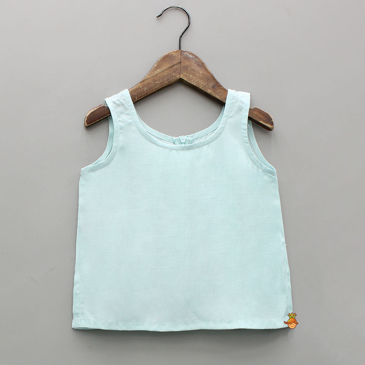 Pre Order: Blue Top With Pom Poms Detailed Embroidered Cape And Palazzo