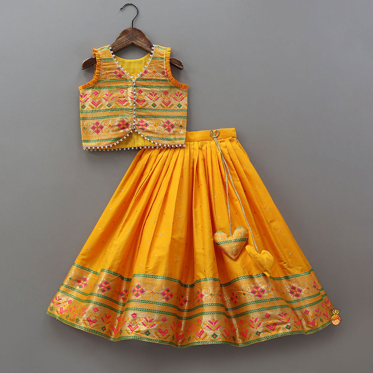 Pre Order: Front Open Brocade Top And Lehenga