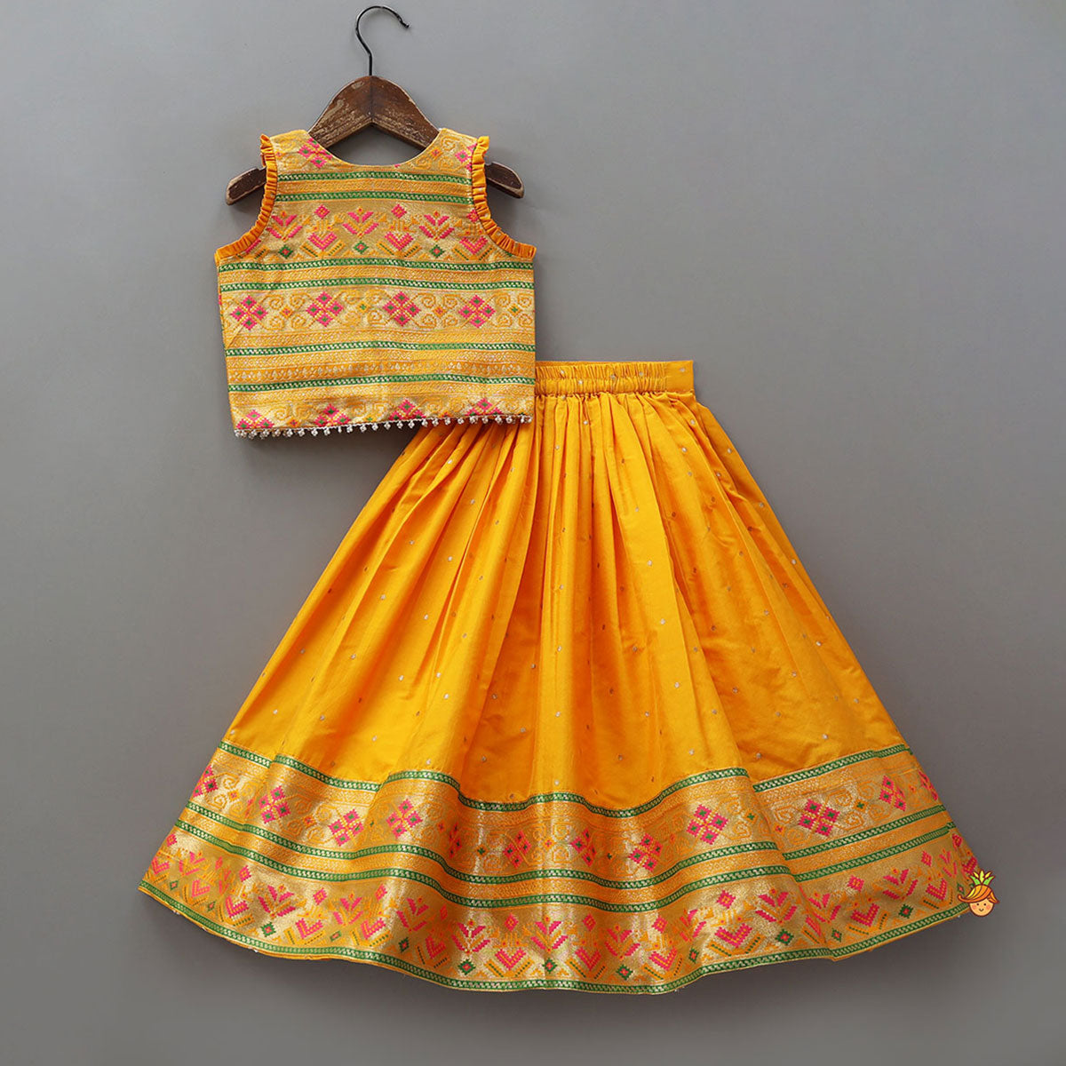 Pre Order: Front Open Brocade Top And Lehenga