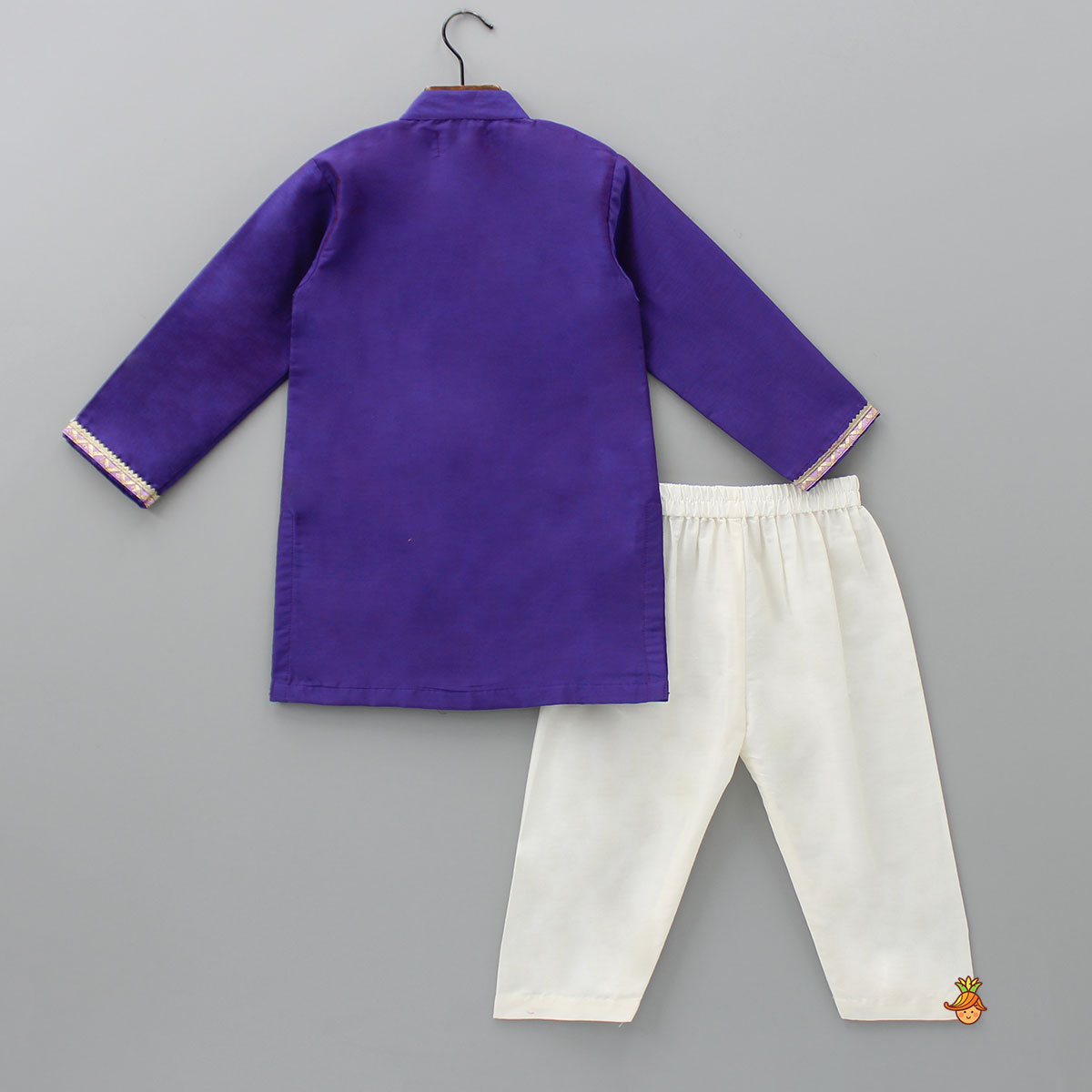 Pre Order: Contrasting Embroidered Yoke Purple Kurta And Pyjama