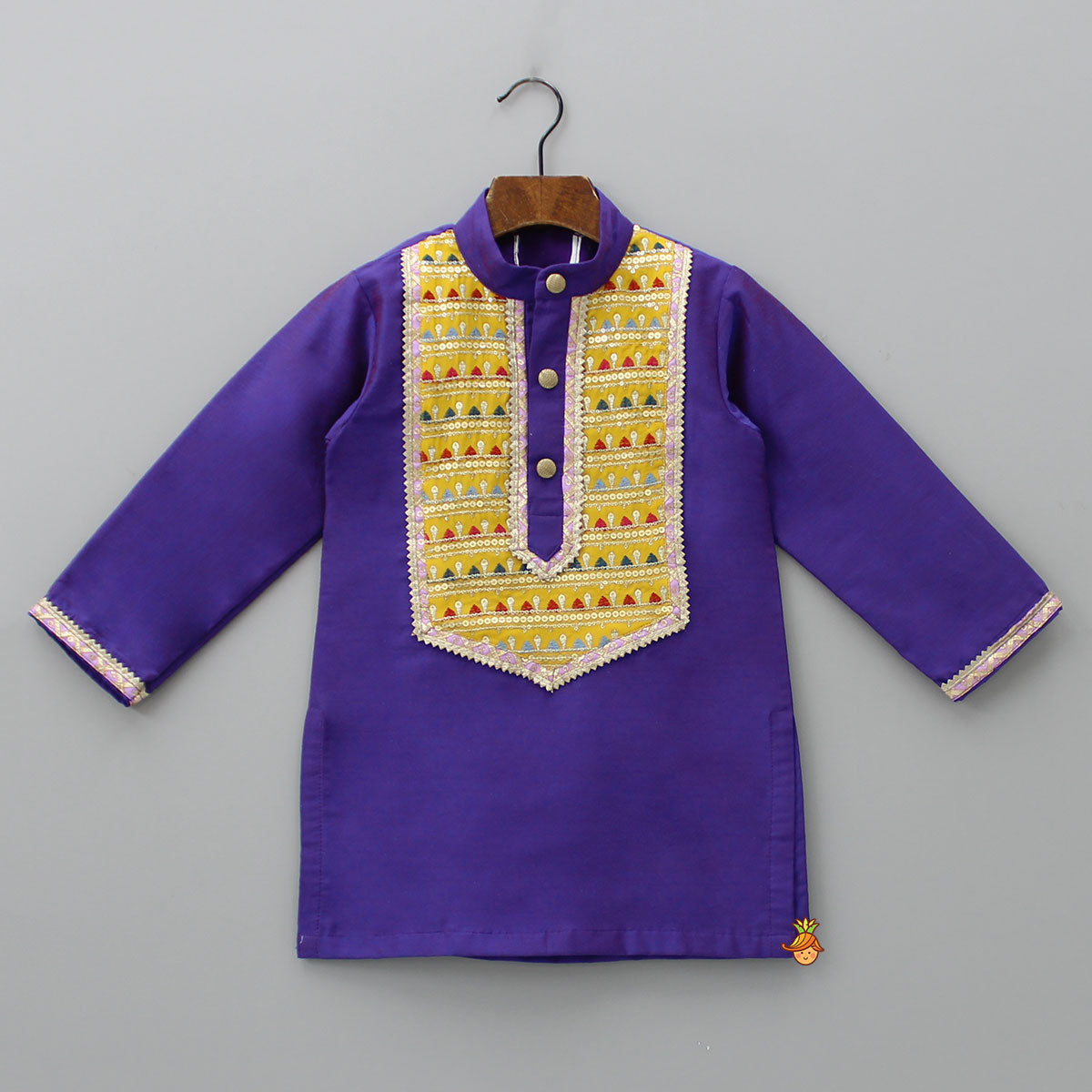 Pre Order: Contrasting Embroidered Yoke Purple Kurta And Pyjama