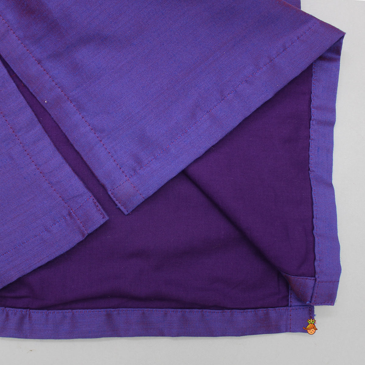 Pre Order: Contrasting Embroidered Yoke Purple Kurta And Pyjama