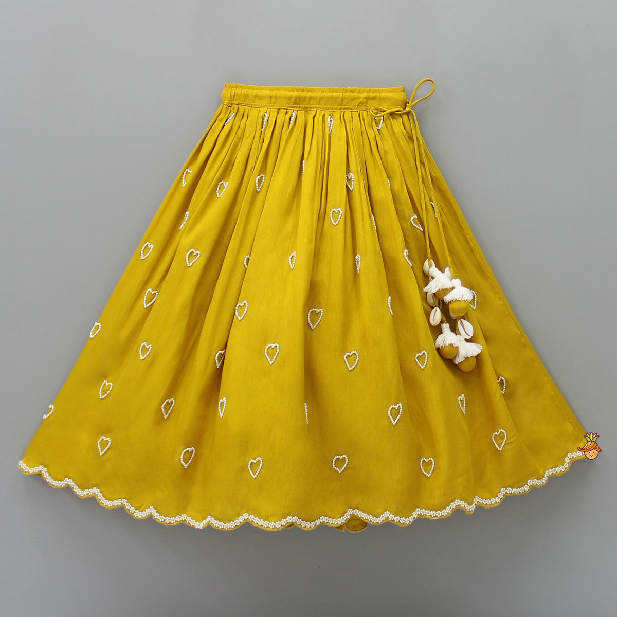 Pre Order: Ruffle Neckline Mustard Top And Lehenga