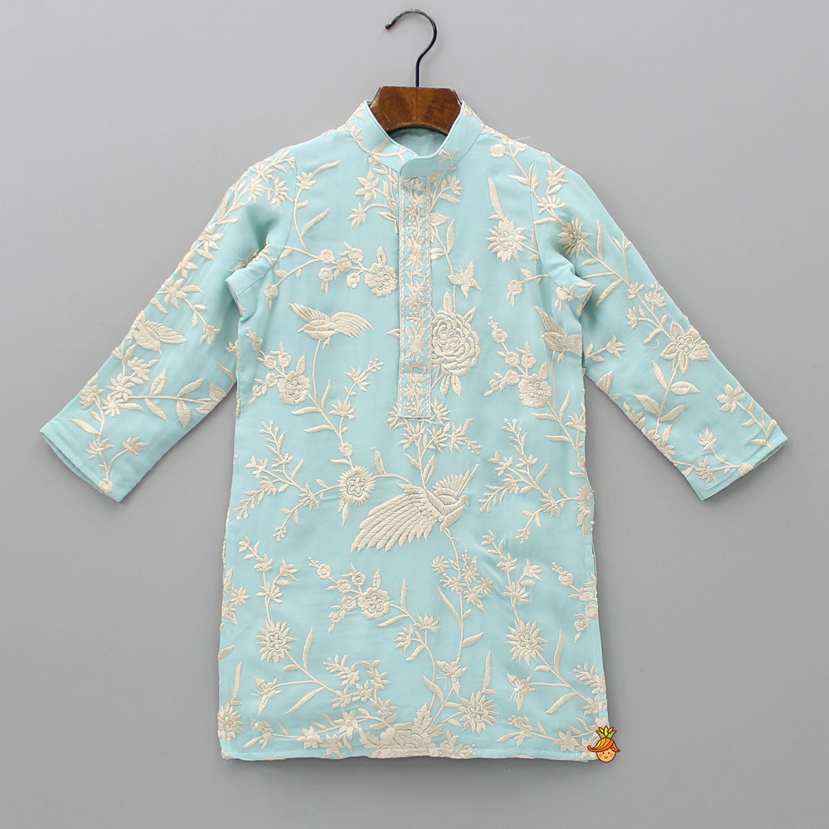 Pre Order: Thread Embroidered Blue Kurta And Pyjama