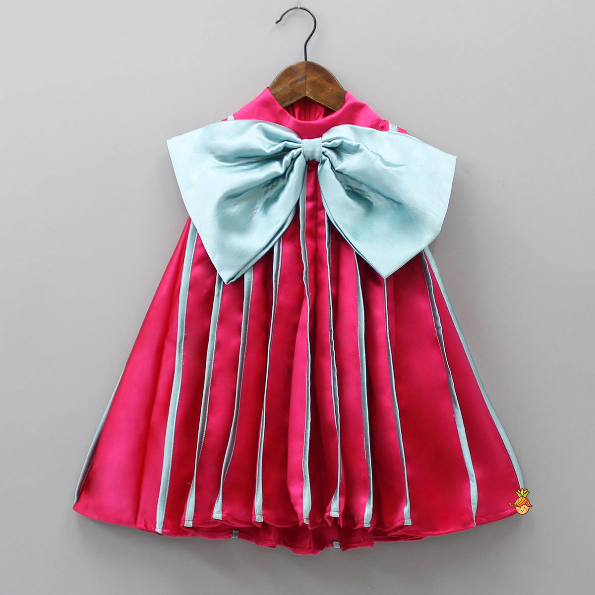 Pre Order: Charming Pink And Green Stylish Pleated Dress