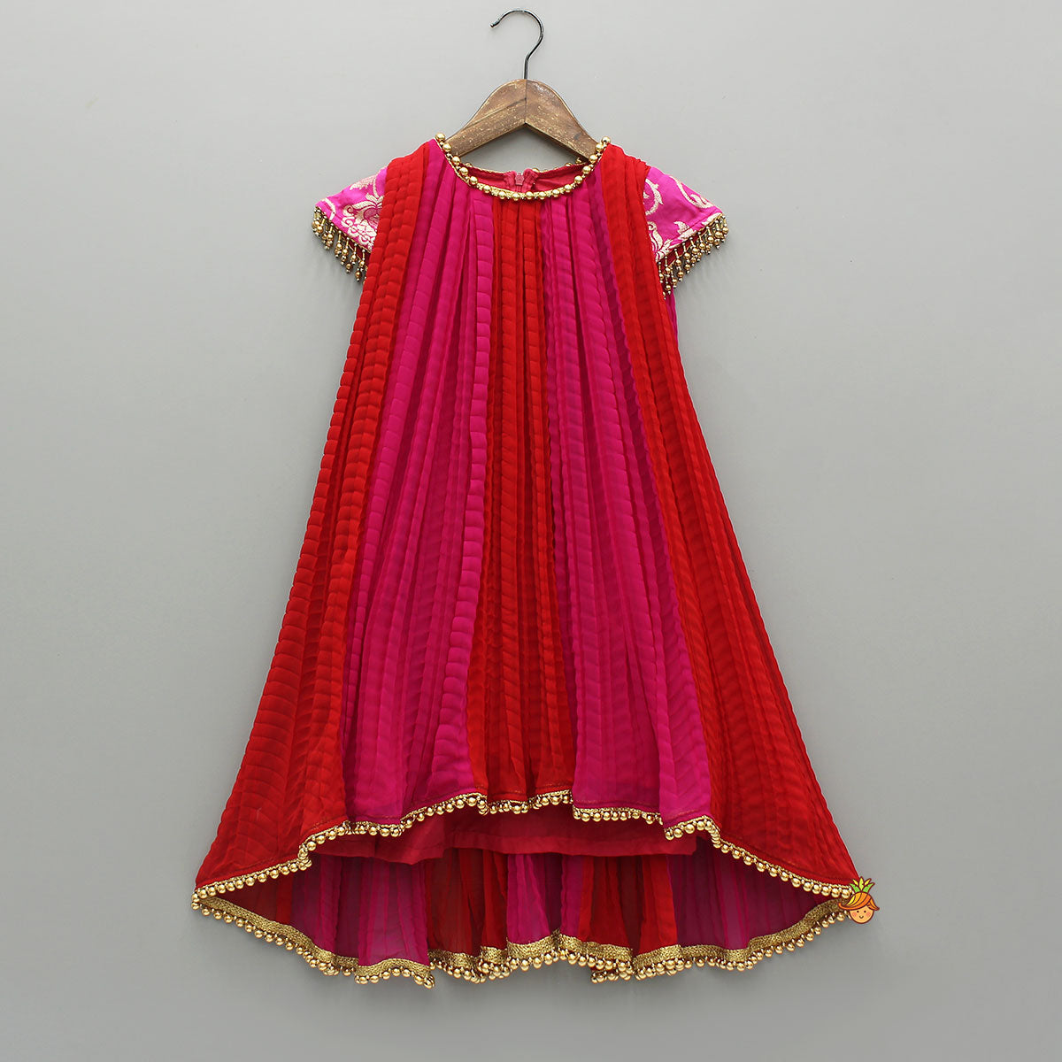 Pre Order: Dual Tone Embroidered Cap Sleeves Kurti