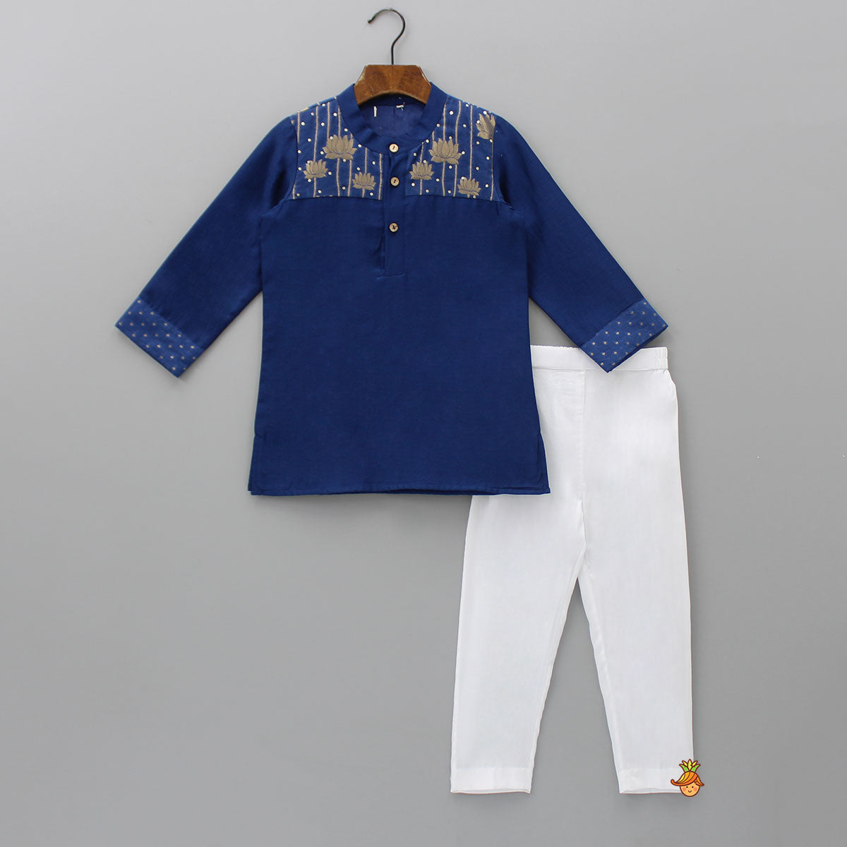 Front Placket Blue Lotus Kurta And Pyjama