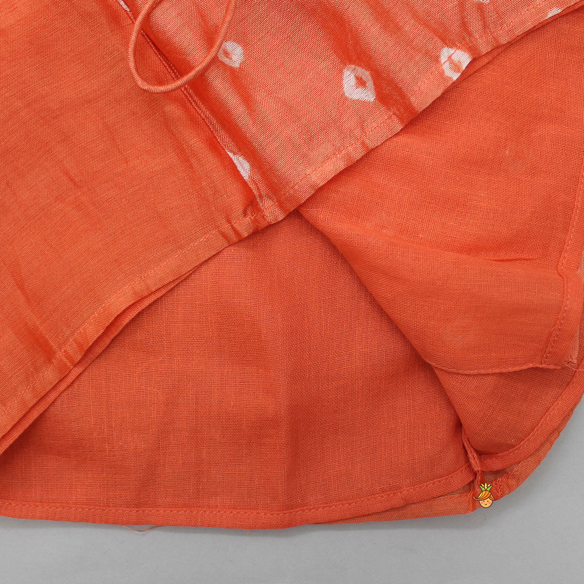 Knot Detail Orange Collar Neck Top And Pant