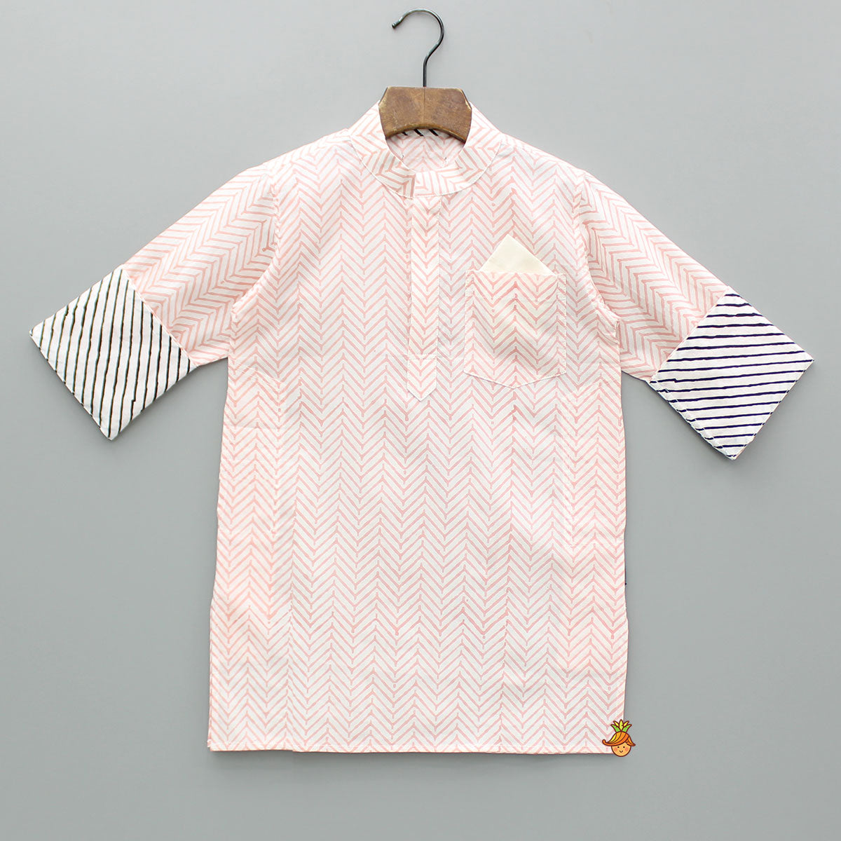 Hand Block Printed Peach Kurta