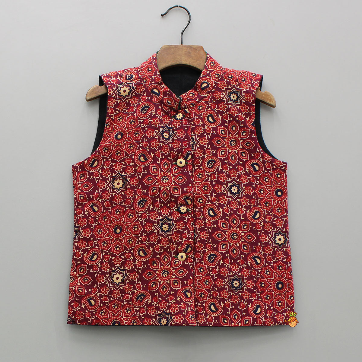 Ajrakh Printed Front Open Red Jacket