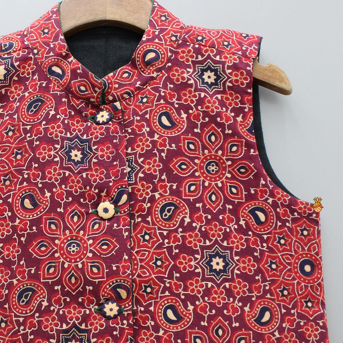 Ajrakh Printed Front Open Red Jacket