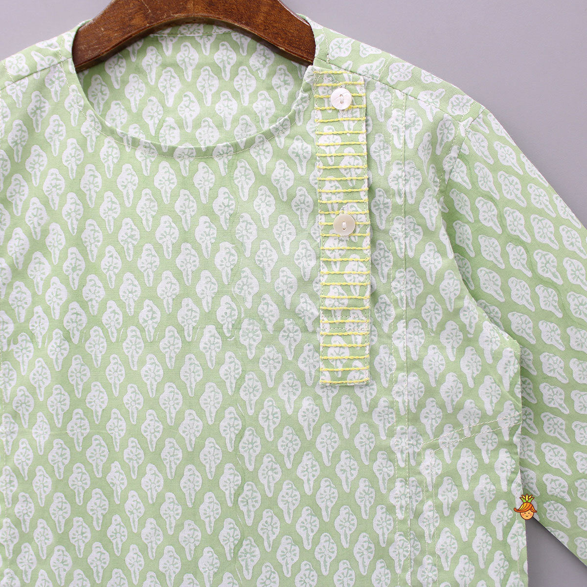 Green Floral Hand Block Printed Cotton Kurta