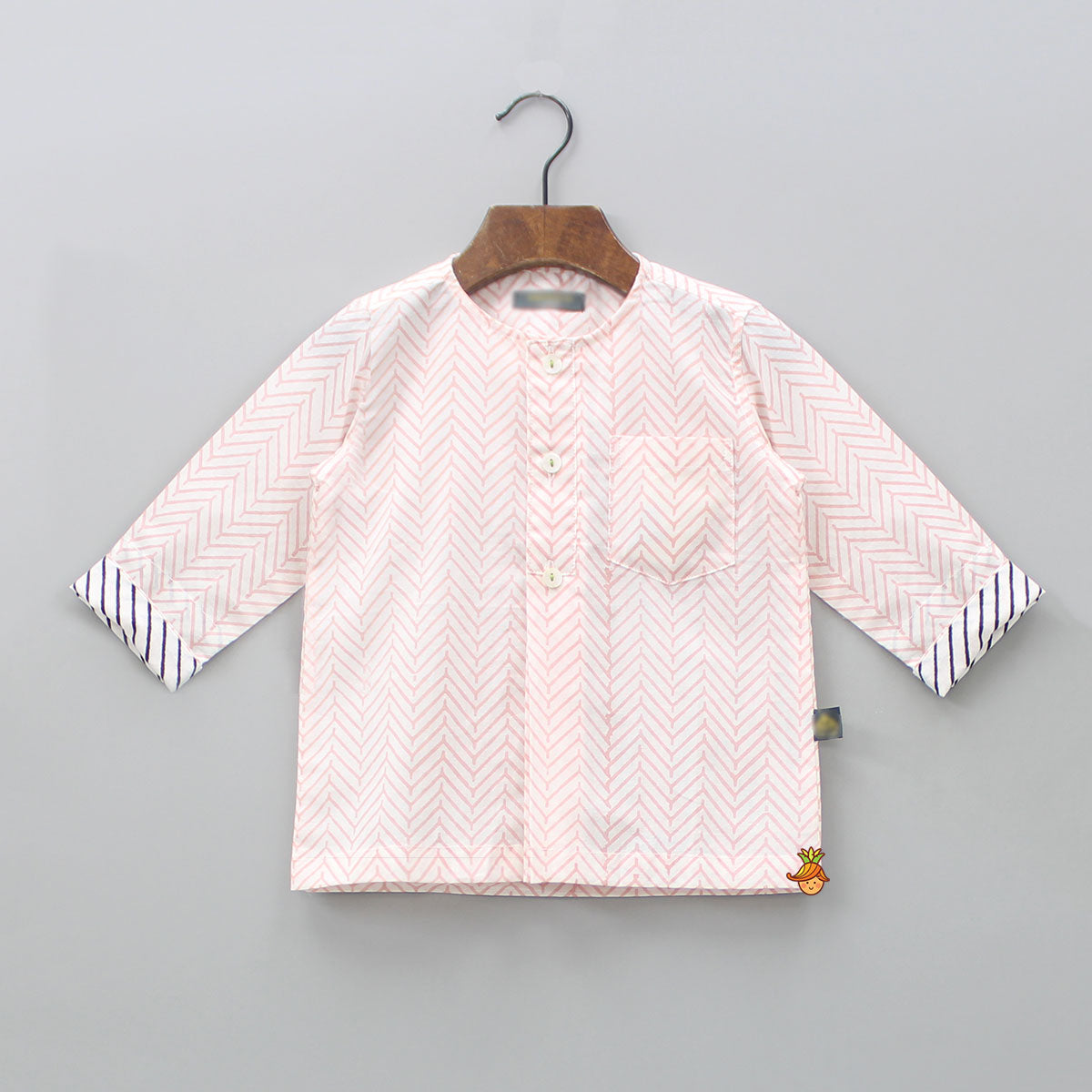 Patch Pocket Peach Printed Kurta And Pyjama