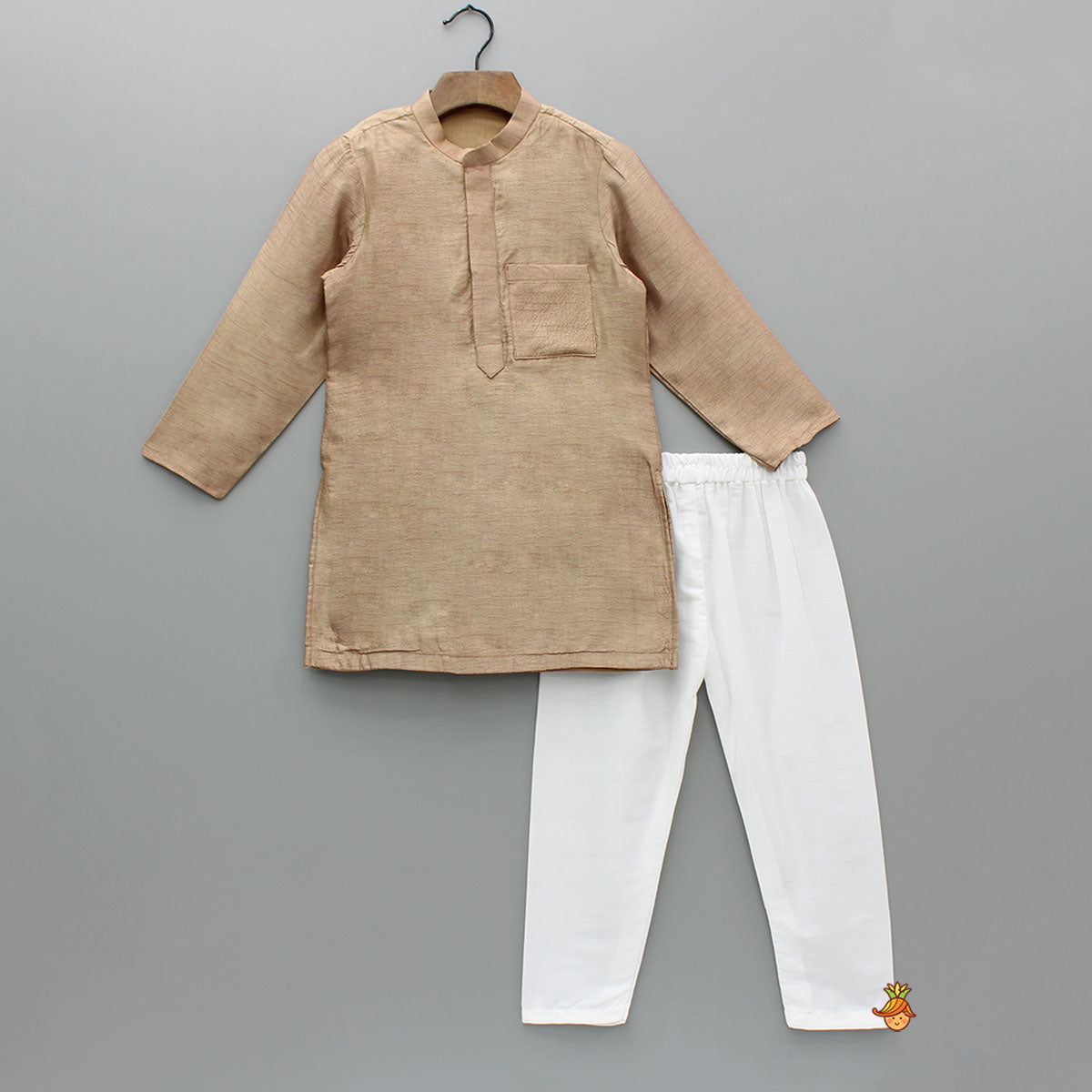 Pre Order: Brown Ethnic Kurta With Embroidered Jacket And Pyjama