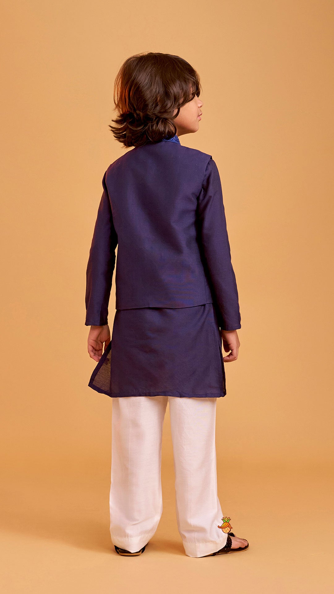 Pre Order: Ethnic Kurta With Diagonal Button Detail Jacket And Pyjama
