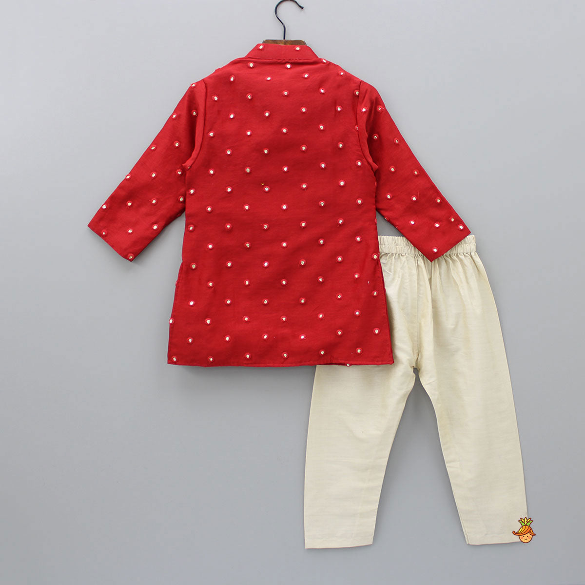 Pre Order: Red Abhla And Thread Work Kurta With Pyjama