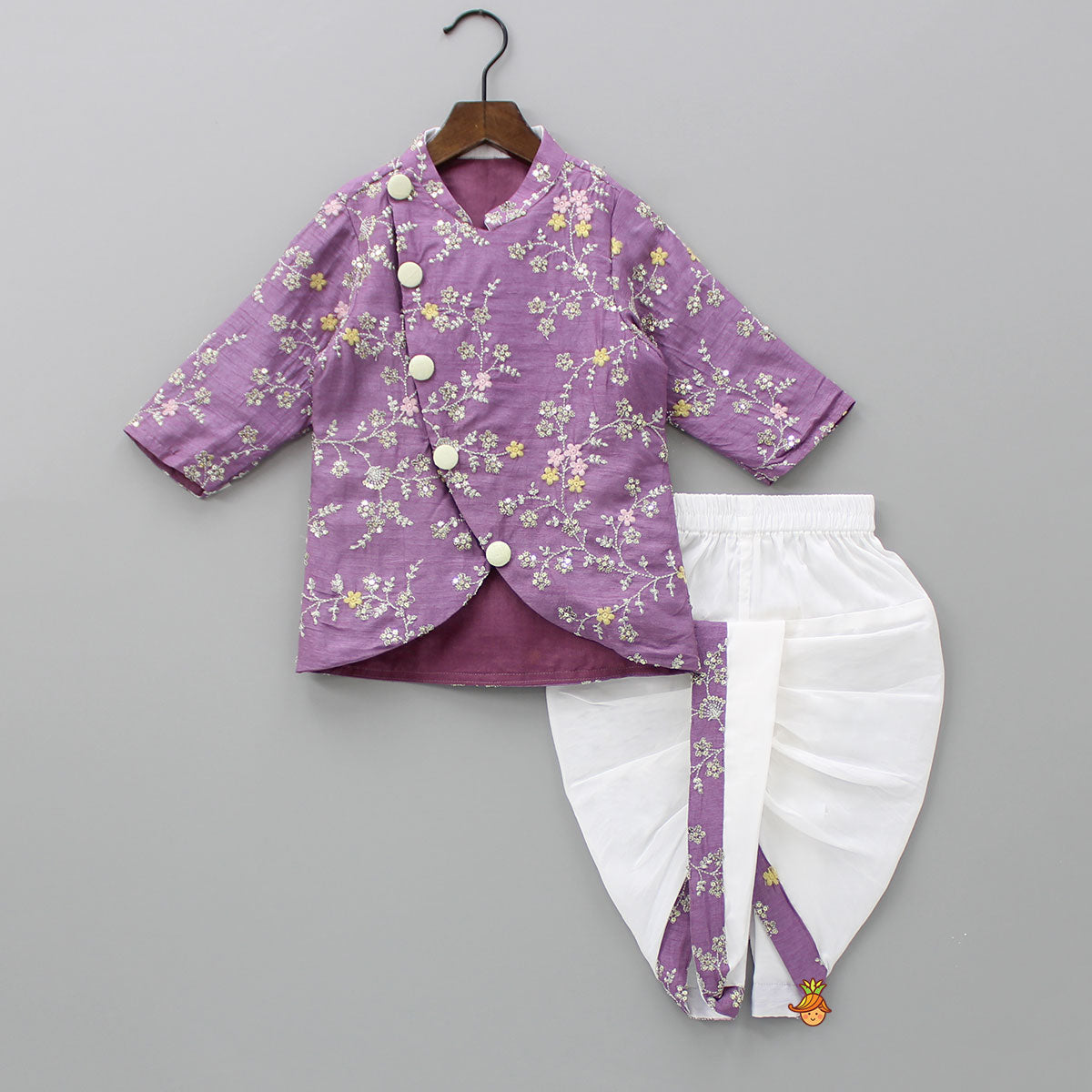 Pre Order: Sequin And Thread Work Lavender Kurta With Dhoti