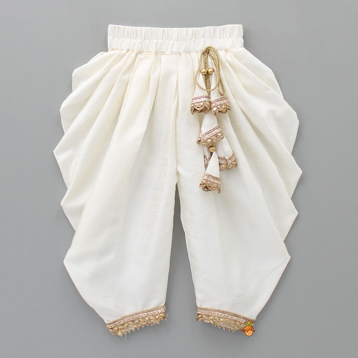 Pre Order: Ivory Crop Top And Pleated Dhoti With Net Shrug