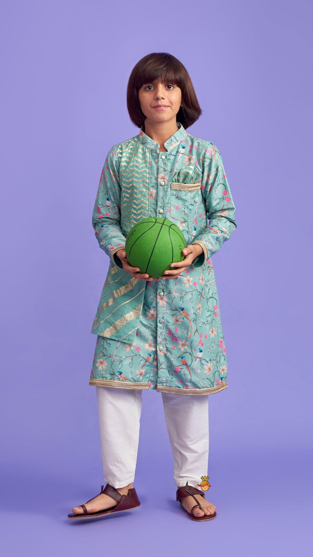 Pre Order: Flap Green Ethnic Kurta And Off White Pyjama