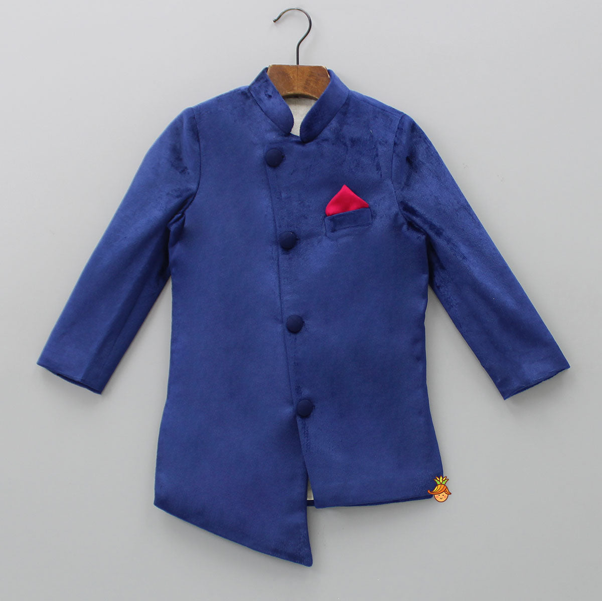 Pre Order: Elegant Blue Front Open Asymmetric Sherwani And Pyjama