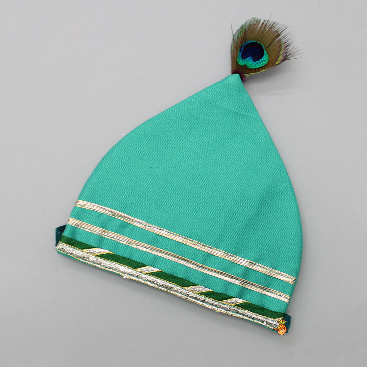 Pre Order: Krishna Embroidered Angarkha Style Kurta With Lace Work Green Dhoti And Mukut