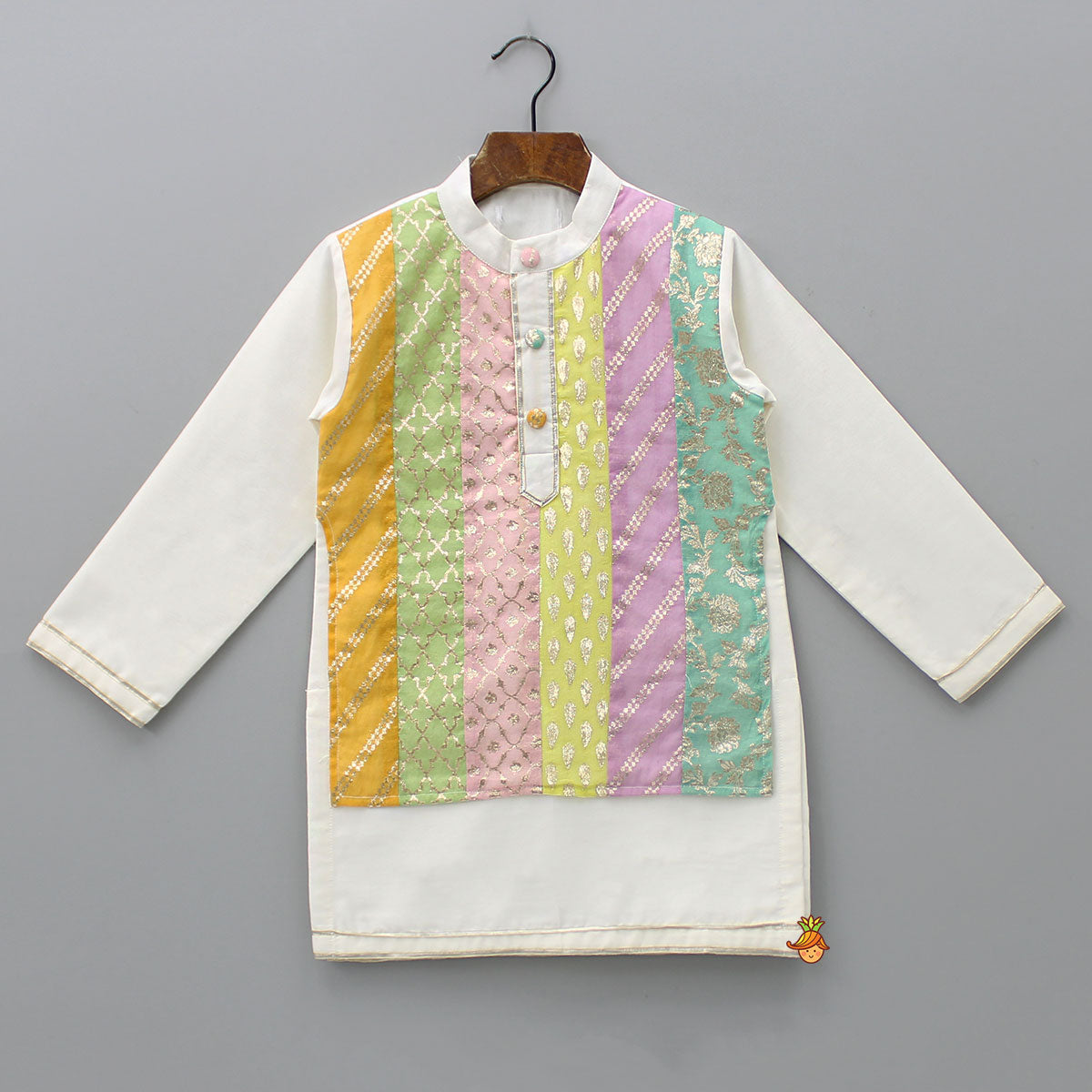 Pre Order: Multicolour Attached Flap Kurta And Pyjama