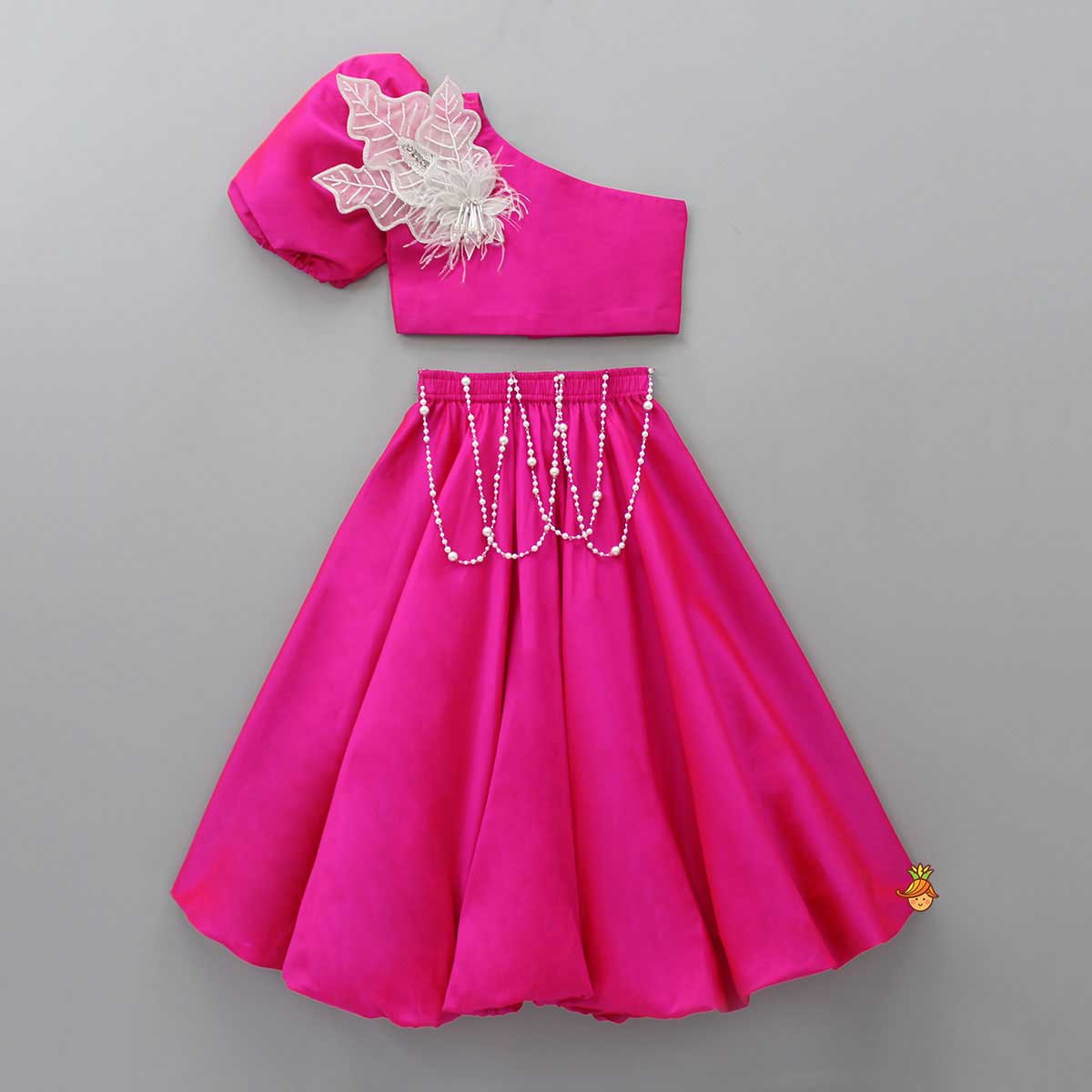 Pre Order: Stylish One-Shoulder Pink Top And Lehenga
