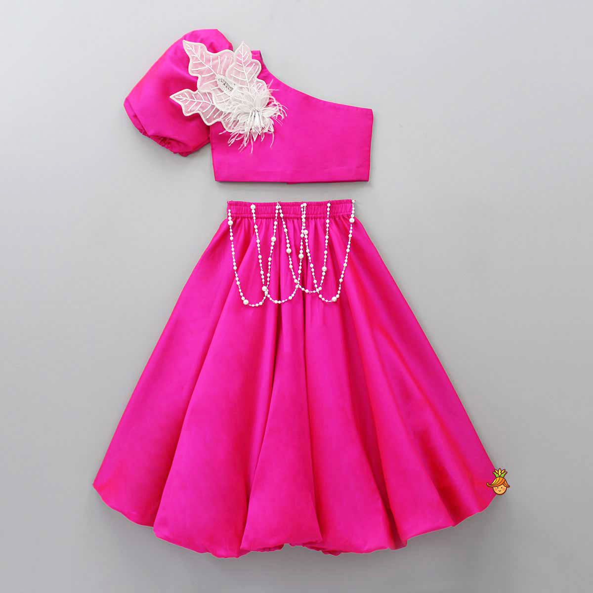 Pre Order: Stylish One-Shoulder Pink Top And Lehenga