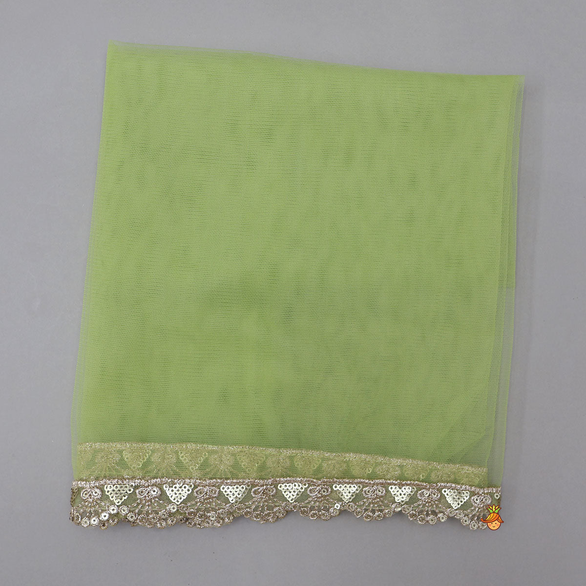 Pre Order: Pleated Hem Green Chanderi Embroidered Top And Lehenga With Net Dupatta
