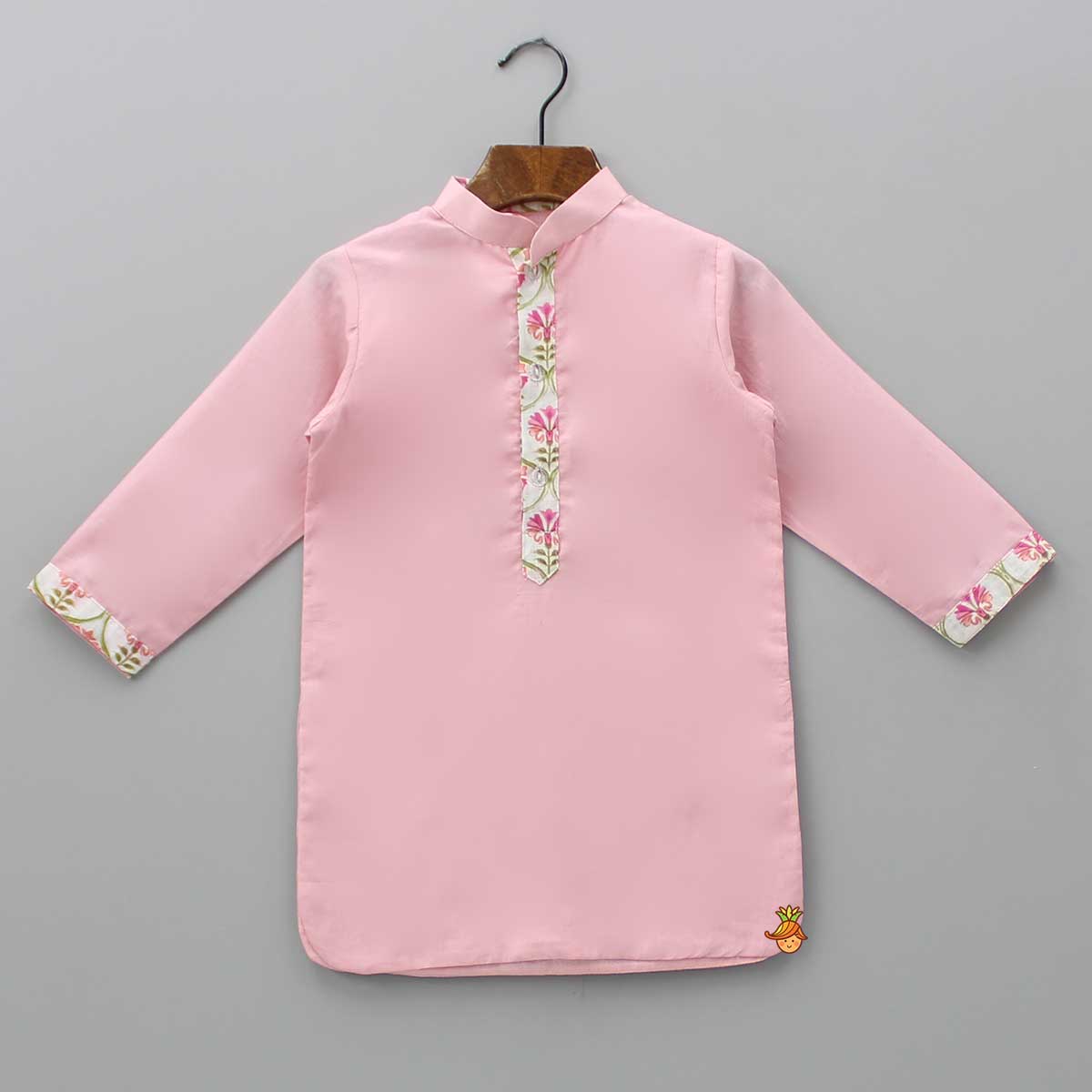 Pre Order: Pink Kurta And Pyjama With Floral Printed Jacket