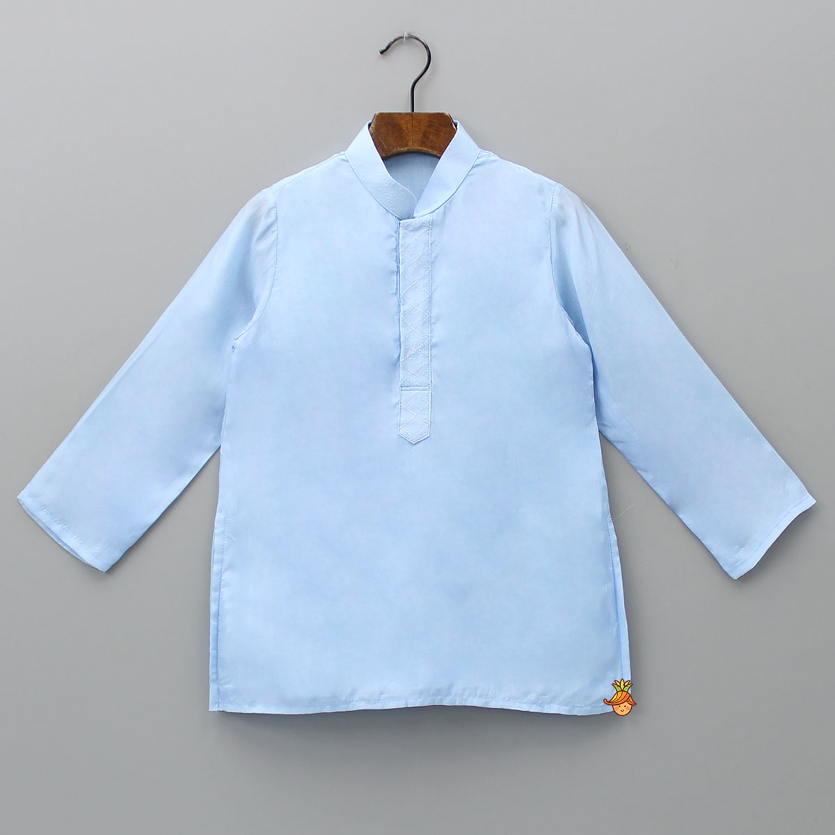 Pre Order: Silk Mandarin Collar Blue Kurta With Open Jacket And Pyjama