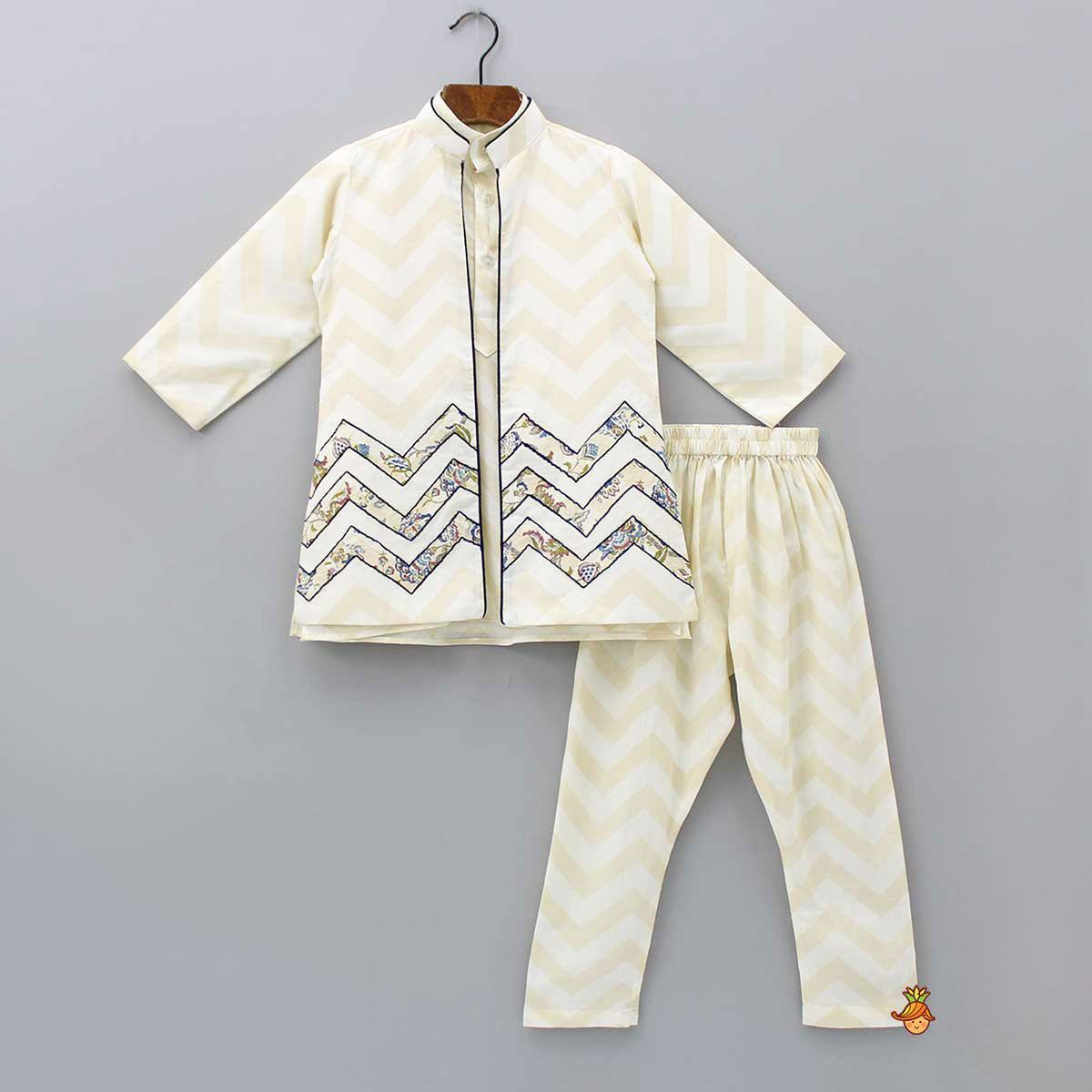 Front Open Cotton Kurta With Jacket And Churidar